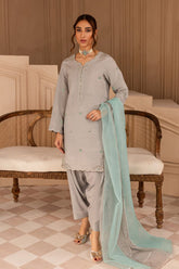 Allure by Ih - SELENA - Cloud Grey - Raw Silk & Organza - 3 Piece